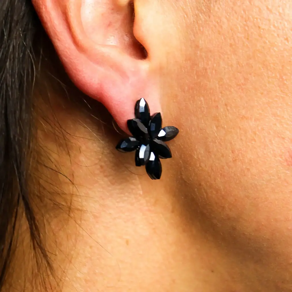 Jet Black – Vintage Glass – Flowers – Earrings | www.artisangoods.co.uk 2