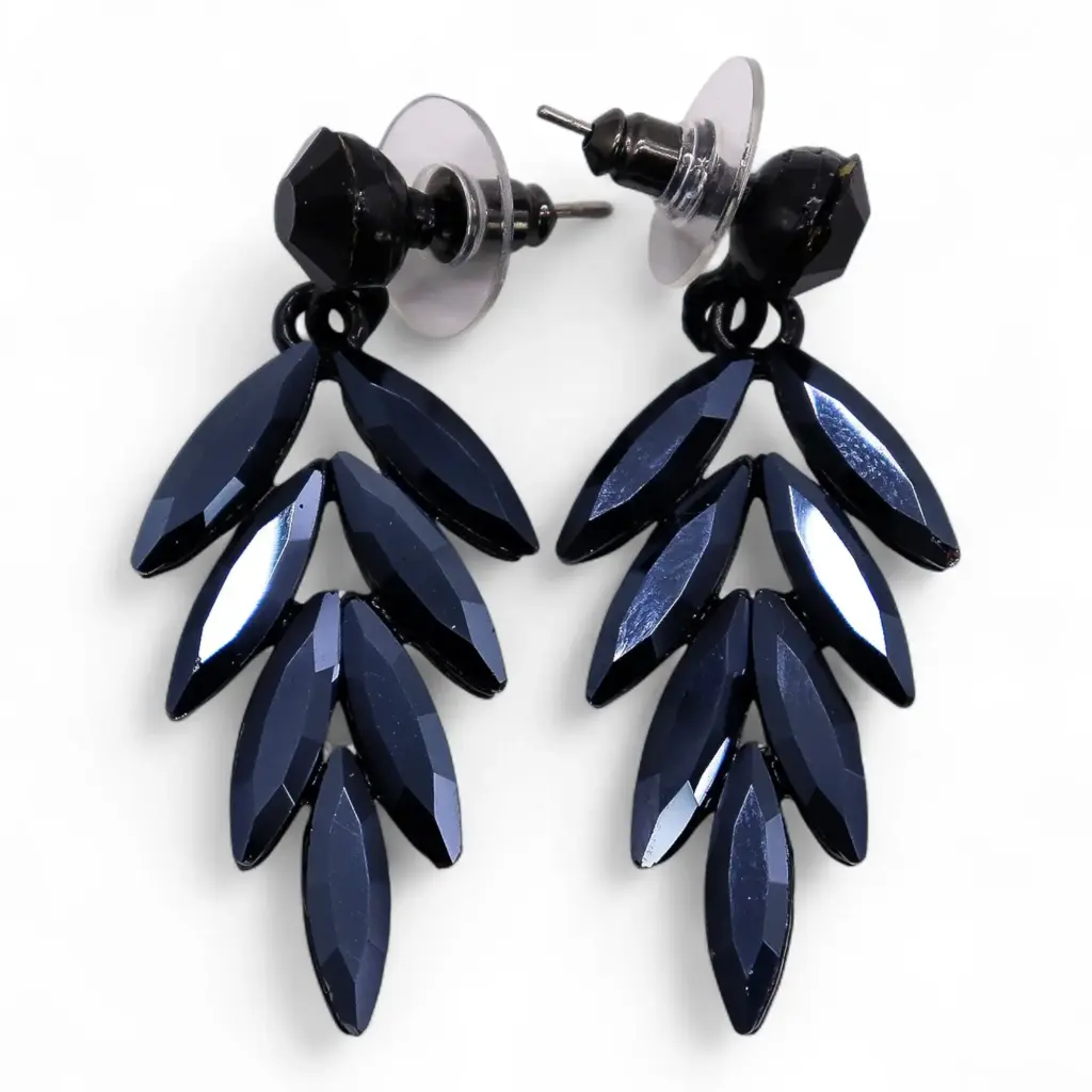 Jet Black – Vintage Glass – Long Drop – Earrings | www.artisangoods.co.uk