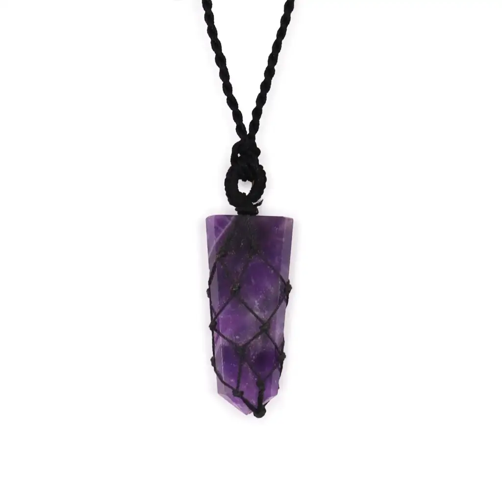 Laced Gemstone Flat Point Pendant – Amethyst | www.artisangoods.co.uk