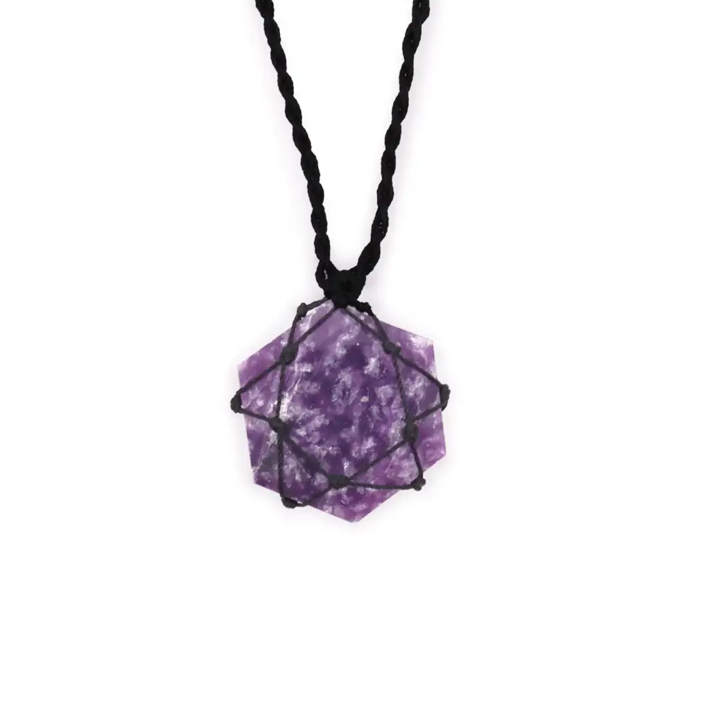 Laced Gemstone Hexagon Pendant – Lepidolite | www.artisangoods.co.uk