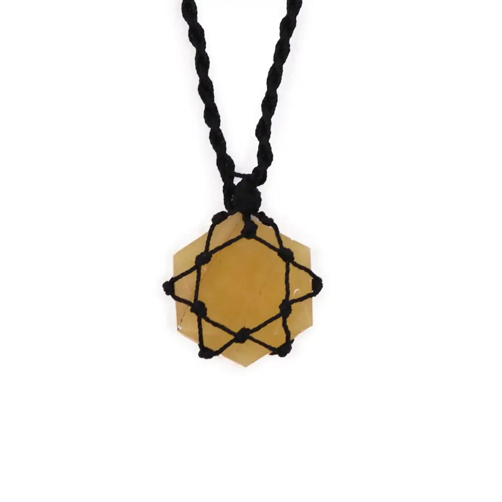 Laced Gemstone Hexagon Pendant – Yellow Quartz | www.artisangoods.co.uk