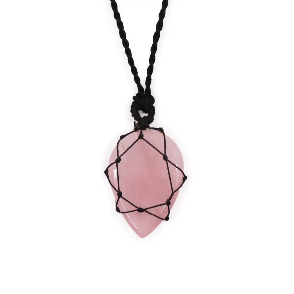 Laced Gemstone Teardrop Pendant – Rose Quartz | www.artisangoods.co.uk