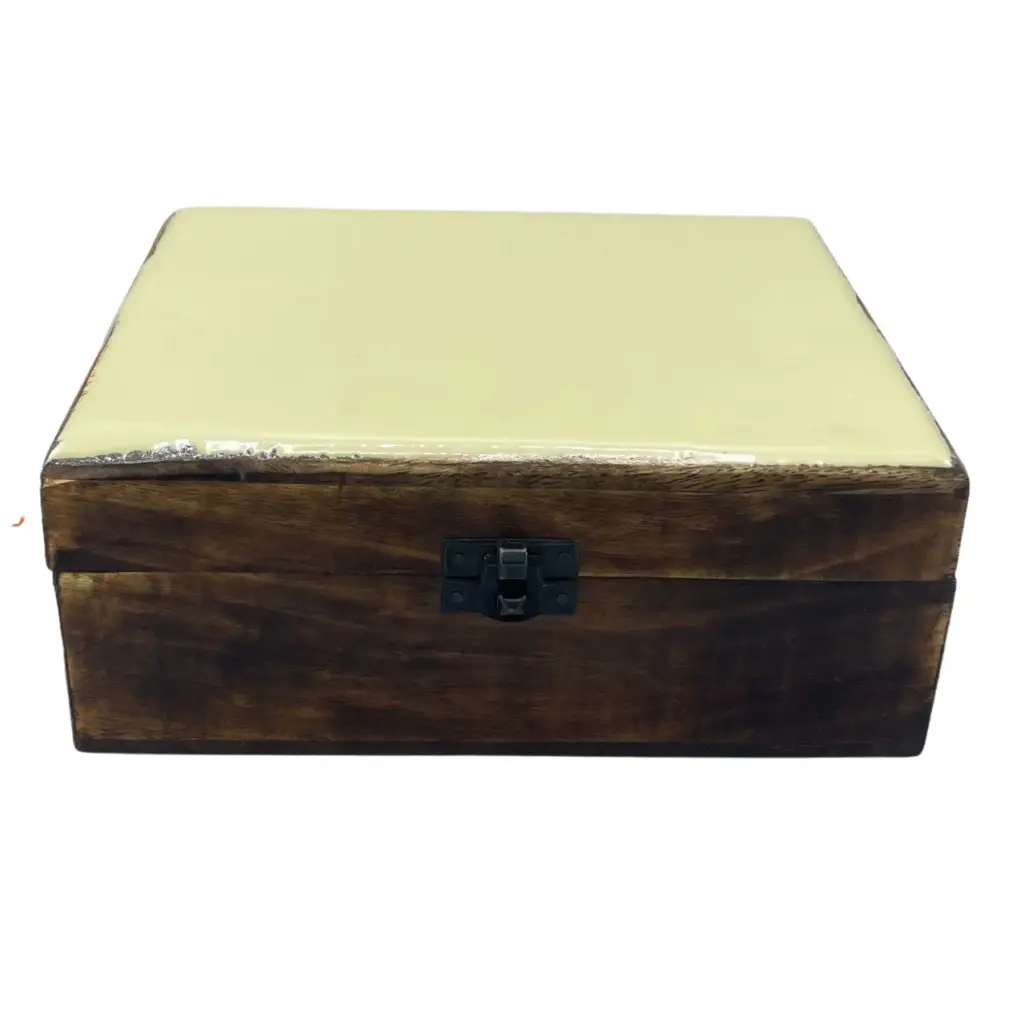 Large Ceramic Glazed Wood Box – 20x15x7.5cm – Concrete | www.artisangoods.co.uk