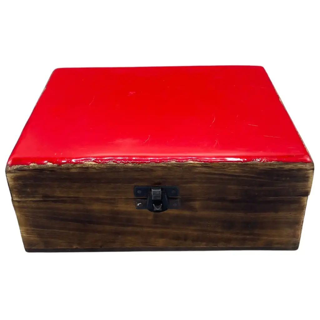 Large Ceramic Glazed Wood Box – 20x15x7.5cm – Red | www.artisangoods.co.uk