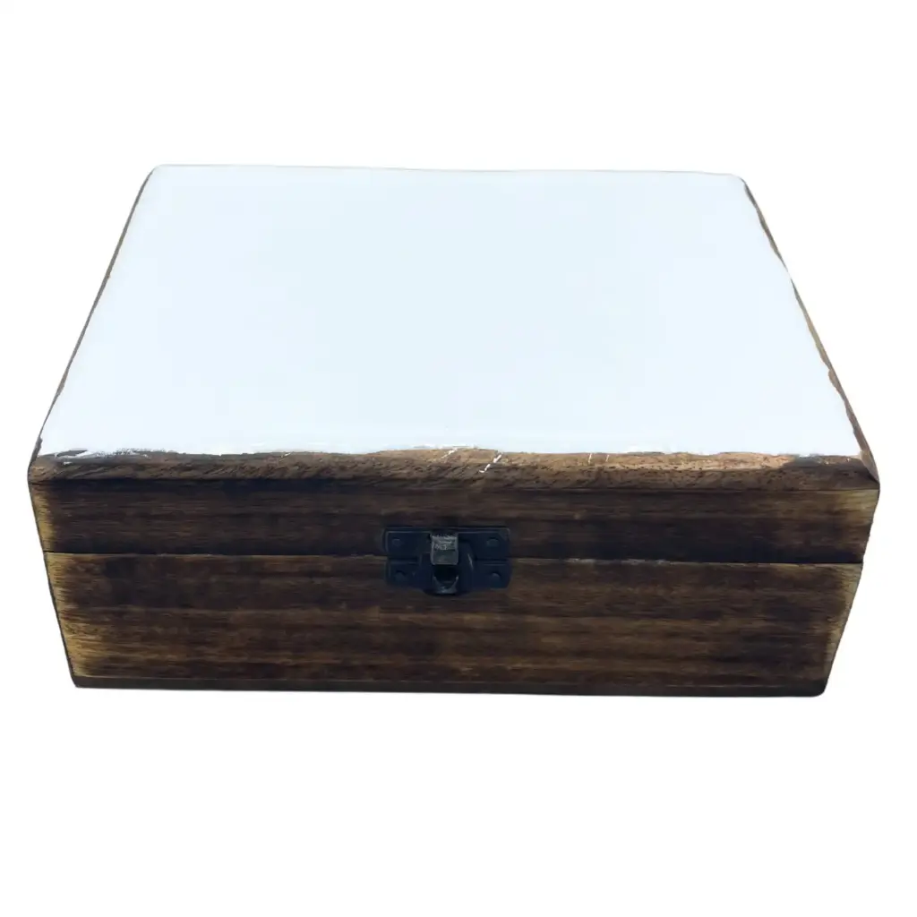 Large Ceramic Glazed Wood Box – 20x15x7.5cm – White | www.artisangoods.co.uk