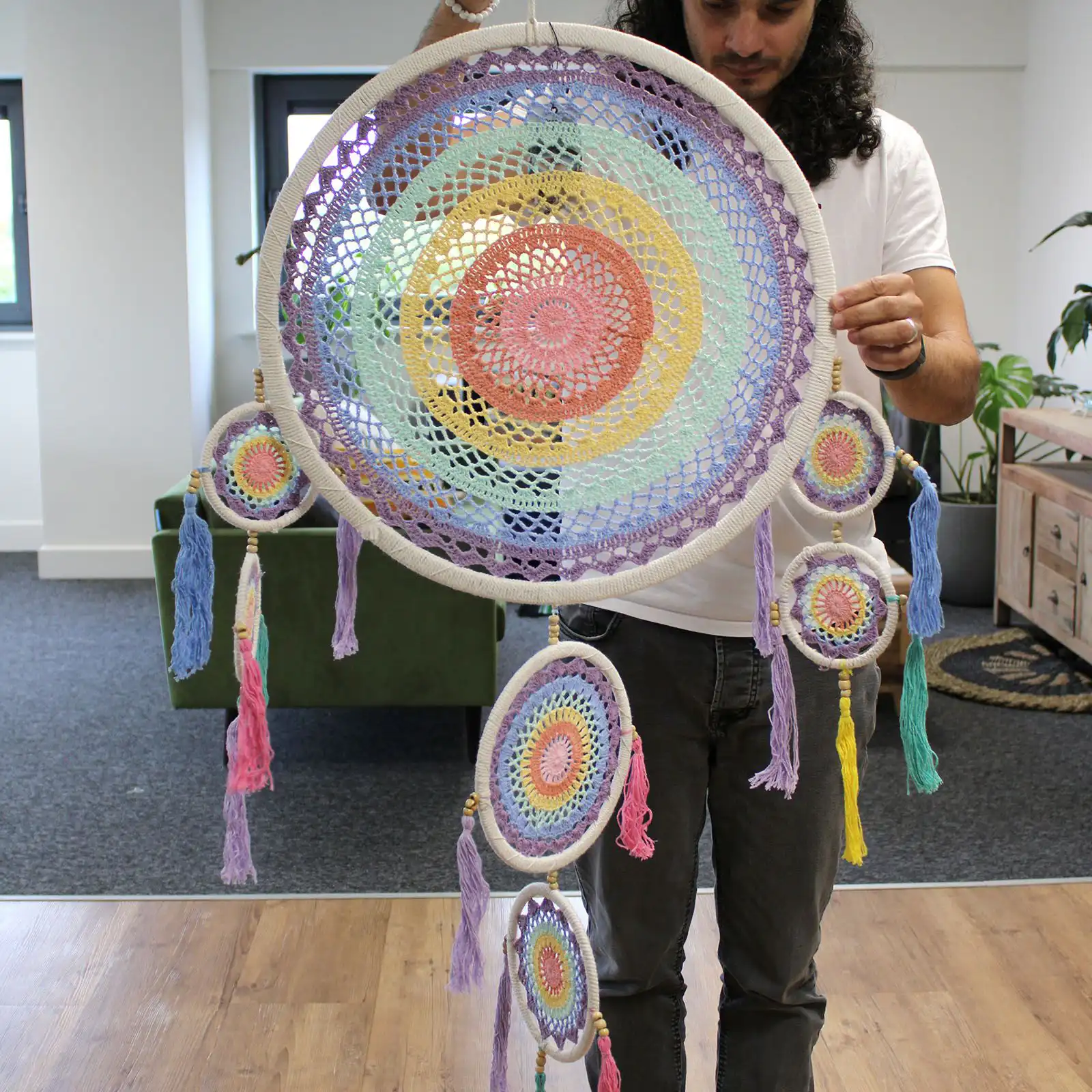 Large Dreamcatcher (55cm) – Pastel Rainbow | www.artisangoods.co.uk 4 Large Dreamcatcher (55cm) – Pastel Rainbow | www.artisangoods.co.uk 3