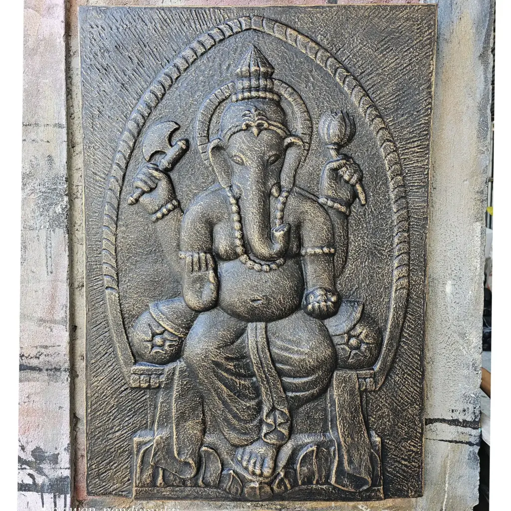 Large Ganpati Iron Frame Antique Gold Relief- 0.7x1m | www.artisangoods.co.uk