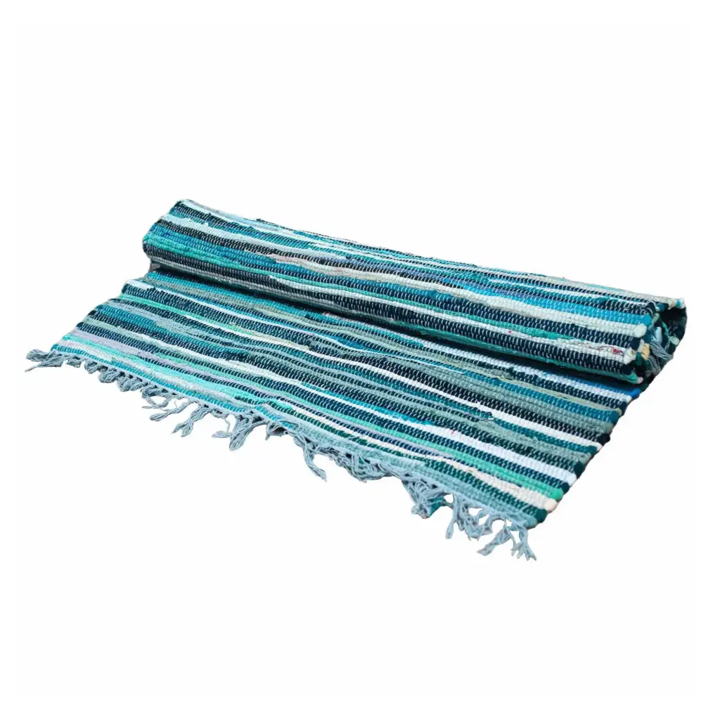 Large Rag Rug – 150x90cm – premium quality – Aqua Blues | www.artisangoods.co.uk