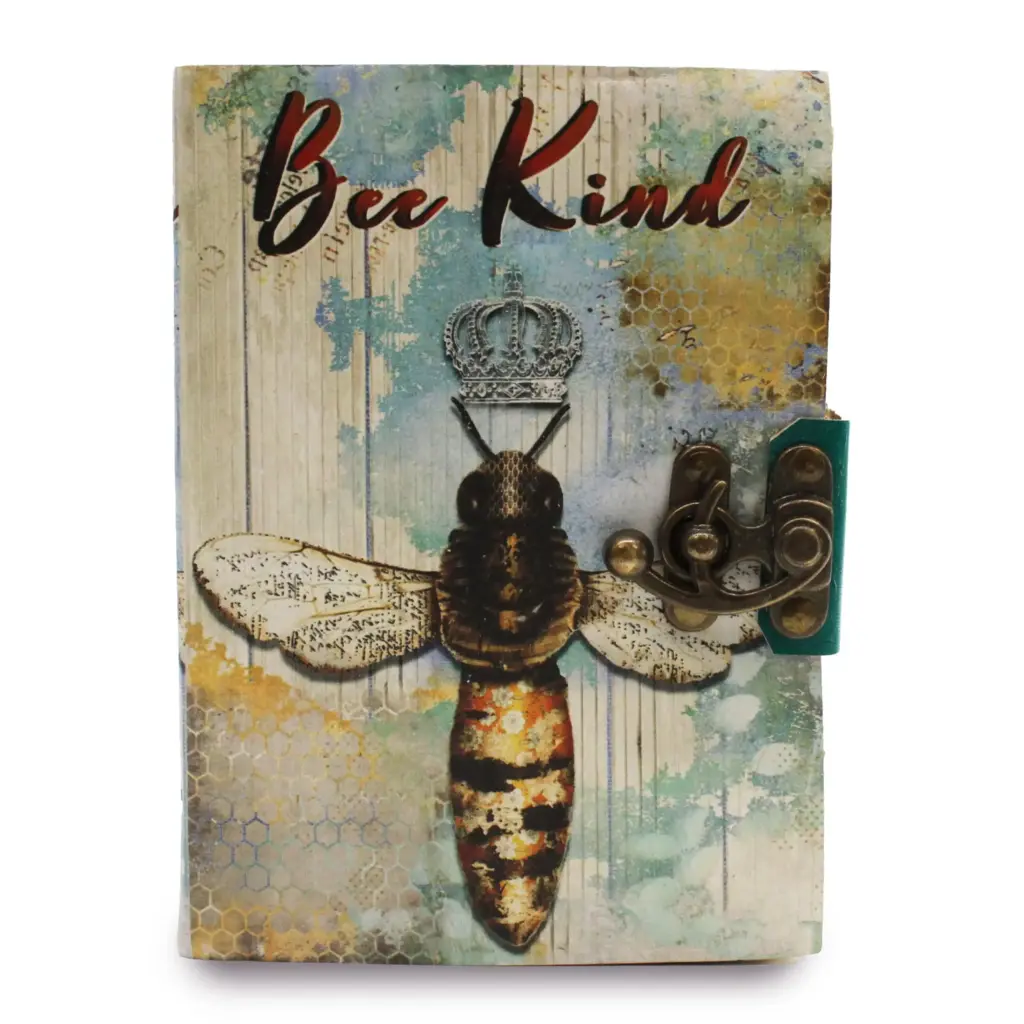 Leather “Bee Kind” Deckle-edge Notebook (7×5″) | www.artisangoods.co.uk 4