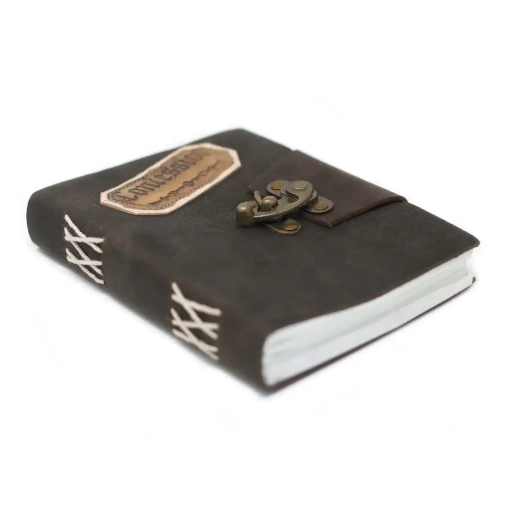 Leather Black Confessions with Lock Notebook (7×5″) | www.artisangoods.co.uk 2