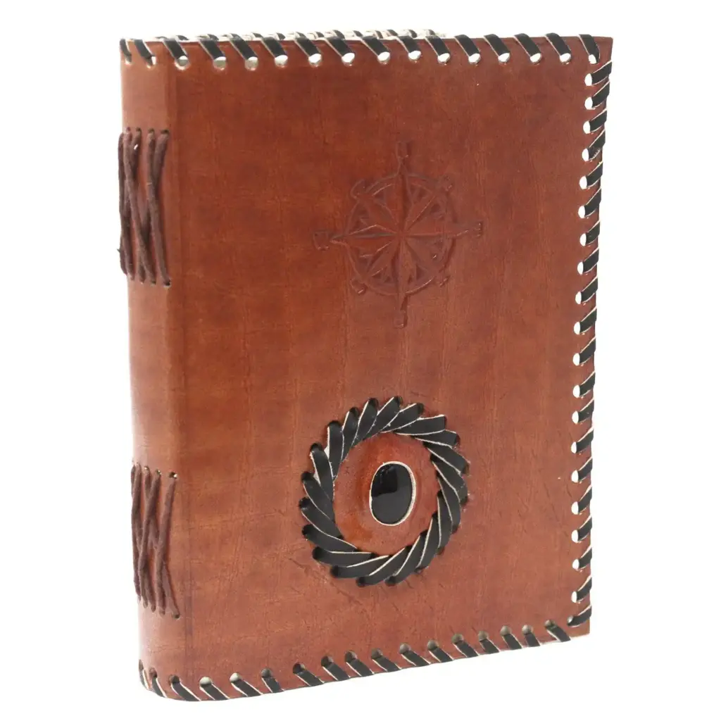 Leather Black onyx & Compas Notebook (7×5″) | www.artisangoods.co.uk
