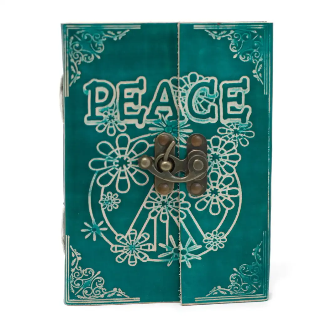 Leather Green Peace with Lock Notebook (7×5″) | www.artisangoods.co.uk 5