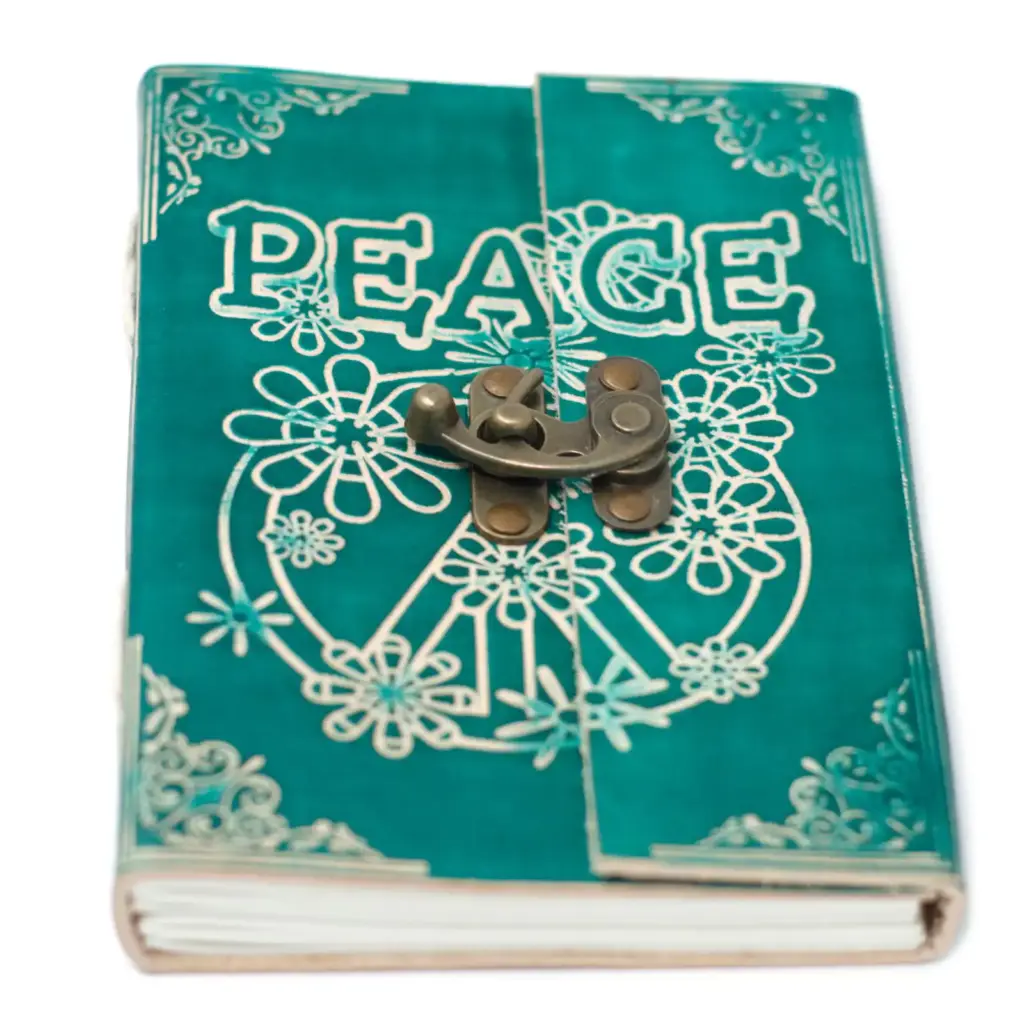 Leather Green Peace with Lock Notebook (7×5″) | www.artisangoods.co.uk 3