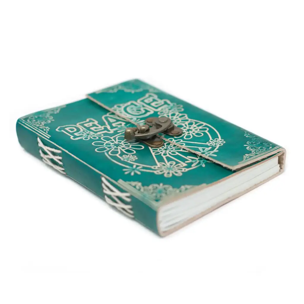 Leather Green Peace with Lock Notebook (7×5″) | www.artisangoods.co.uk 2
