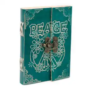 Leather Green Peace with Lock Notebook (7×5″) | www.artisangoods.co.uk 1