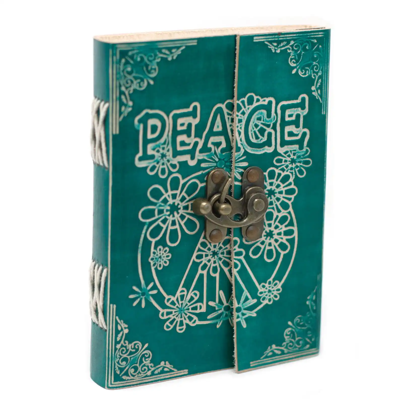 Leather Green Peace with Lock Notebook (7×5″) | www.artisangoods.co.uk 2 Leather Green Peace with Lock Notebook (7×5″) | www.artisangoods.co.uk 1
