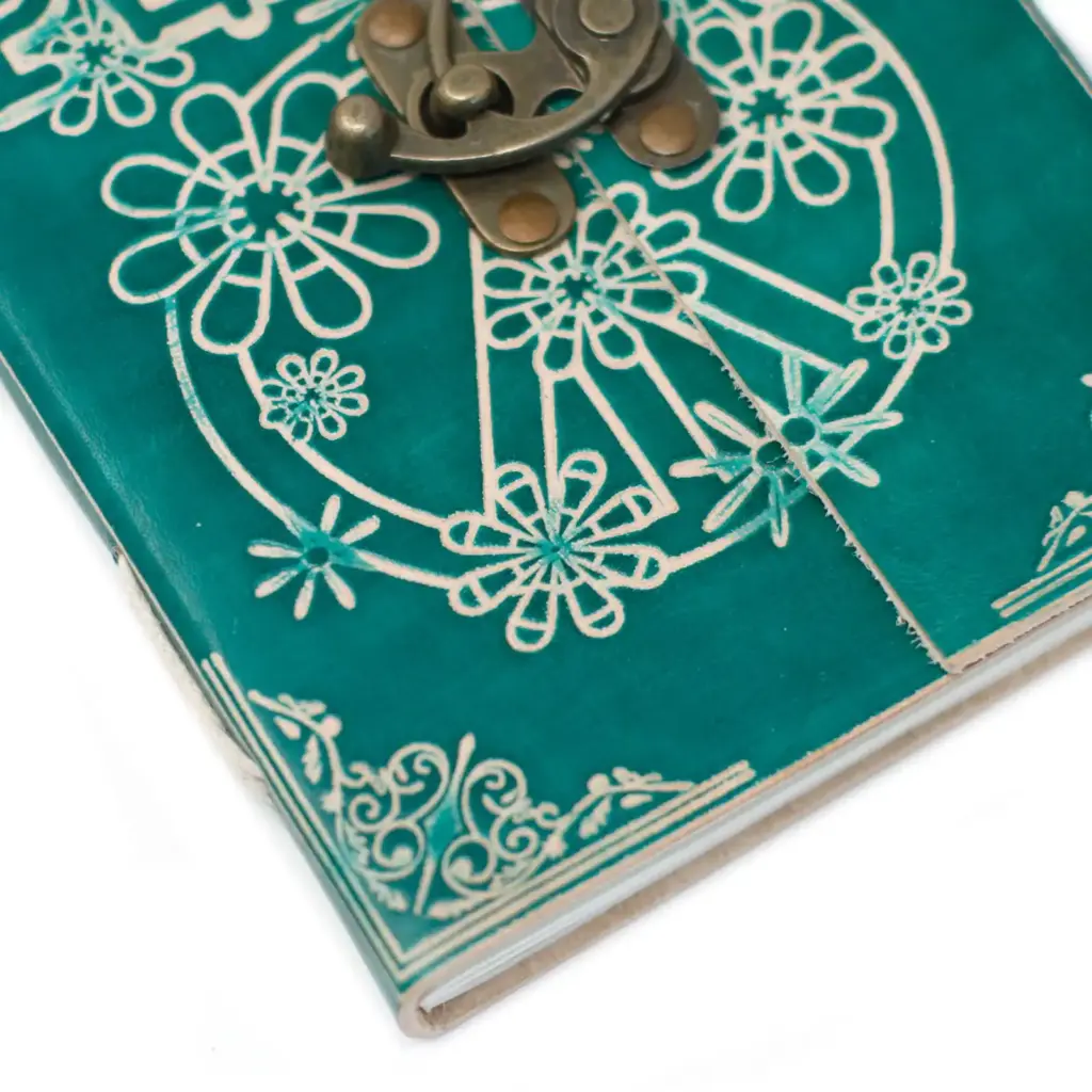 Leather Green Peace with Lock Notebook (7×5″) | www.artisangoods.co.uk 7