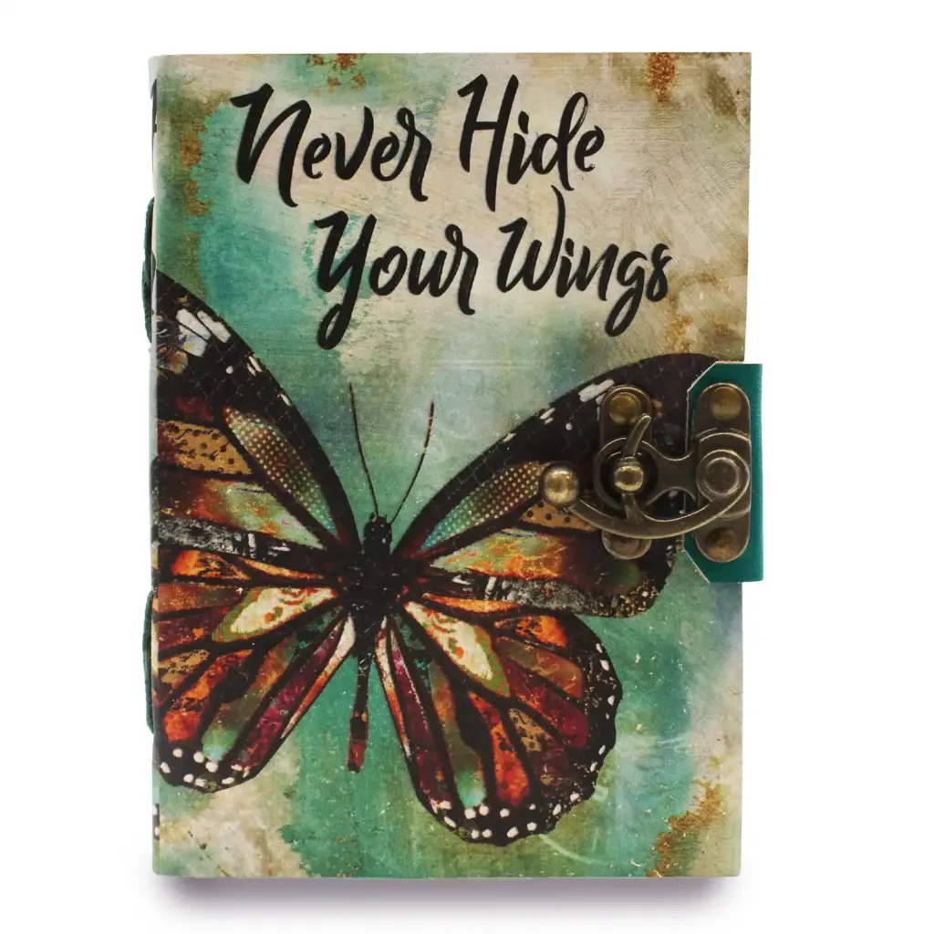 Leather “Never Hide Your Wings” Deckle-edge Notebook (7×5″) | www.artisangoods.co.uk