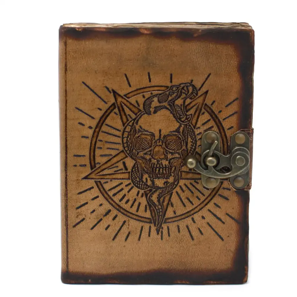 Leather Pentagon & Skull with Burns Detail Notebook (7×5″) | www.artisangoods.co.uk 4
