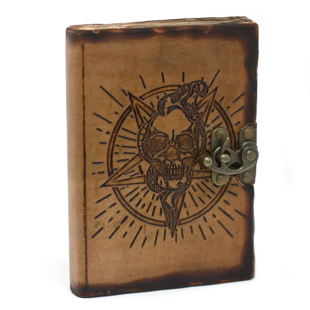 Leather Pentagon & Skull with Burns Detail Notebook (7×5″) | www.artisangoods.co.uk