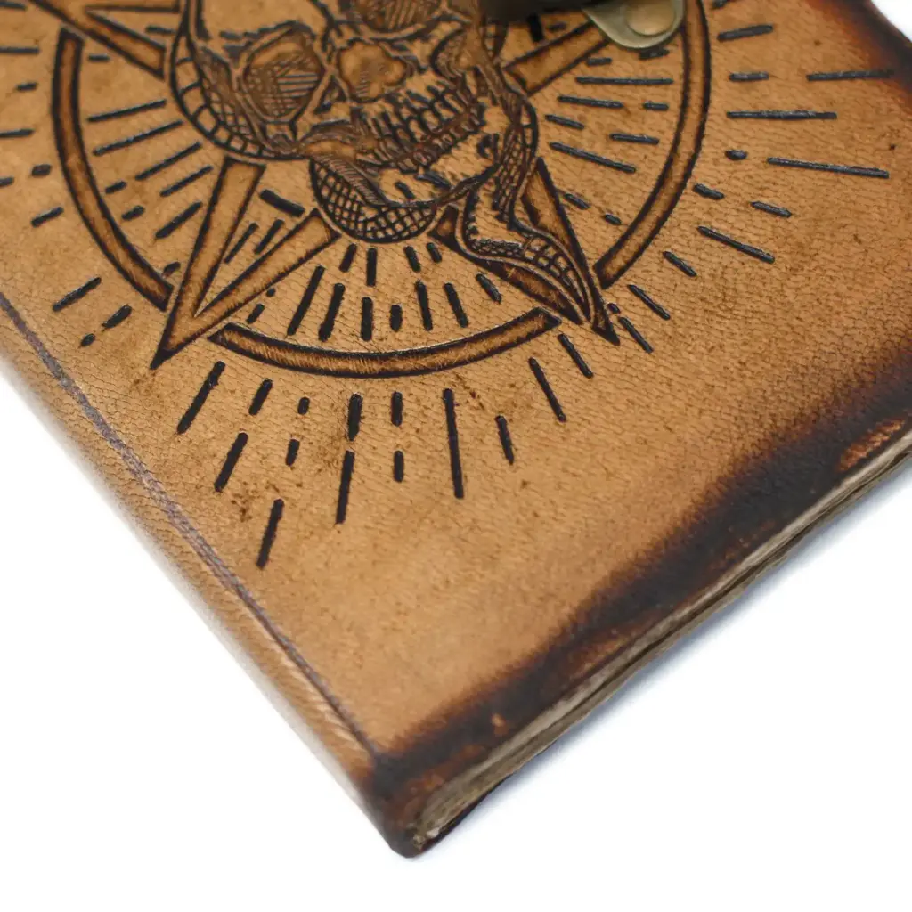 Leather Pentagon & Skull with Burns Detail Notebook (7×5″) | www.artisangoods.co.uk 7