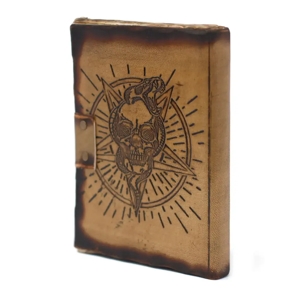 Leather Pentagon & Skull with Burns Detail Notebook (7×5″) | www.artisangoods.co.uk 6