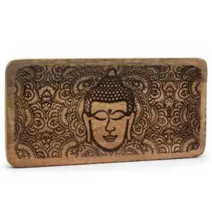 Long Tray 30x15x2.5cm – Buddha Face Black Engraved | www.artisangoods.co.uk