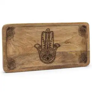 Long Tray 30x15x2.5cm – Hamsa Design Black Engraved | www.artisangoods.co.uk