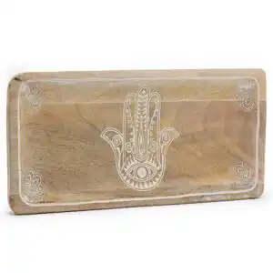 Long Tray 30x15x2.5cm – Hamsa Design Whitewash | www.artisangoods.co.uk