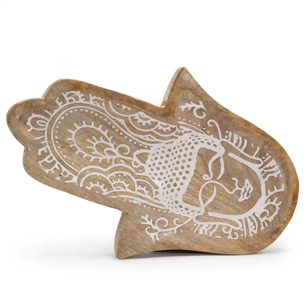 Long Tray 30×20.5×2.5cm – Hamsa Shape with Buddha Whitewash | www.artisangoods.co.uk Long Tray 30×20.5×2.5cm – Hamsa Shape with Buddha Whitewash | www.artisangoods.co.uk