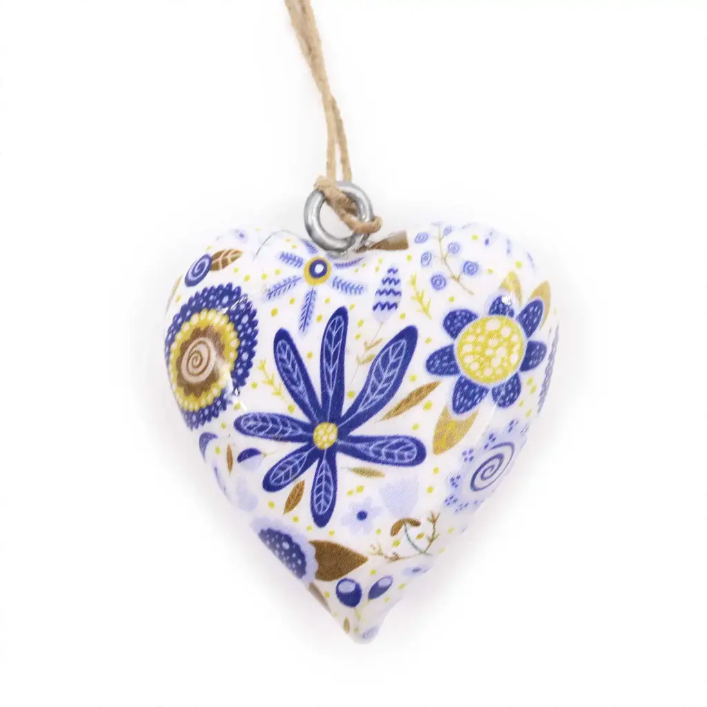 Lrg Decor Wood Heart – Blue Floral | www.artisangoods.co.uk Lrg Decor Wood Heart – Blue Floral | www.artisangoods.co.uk