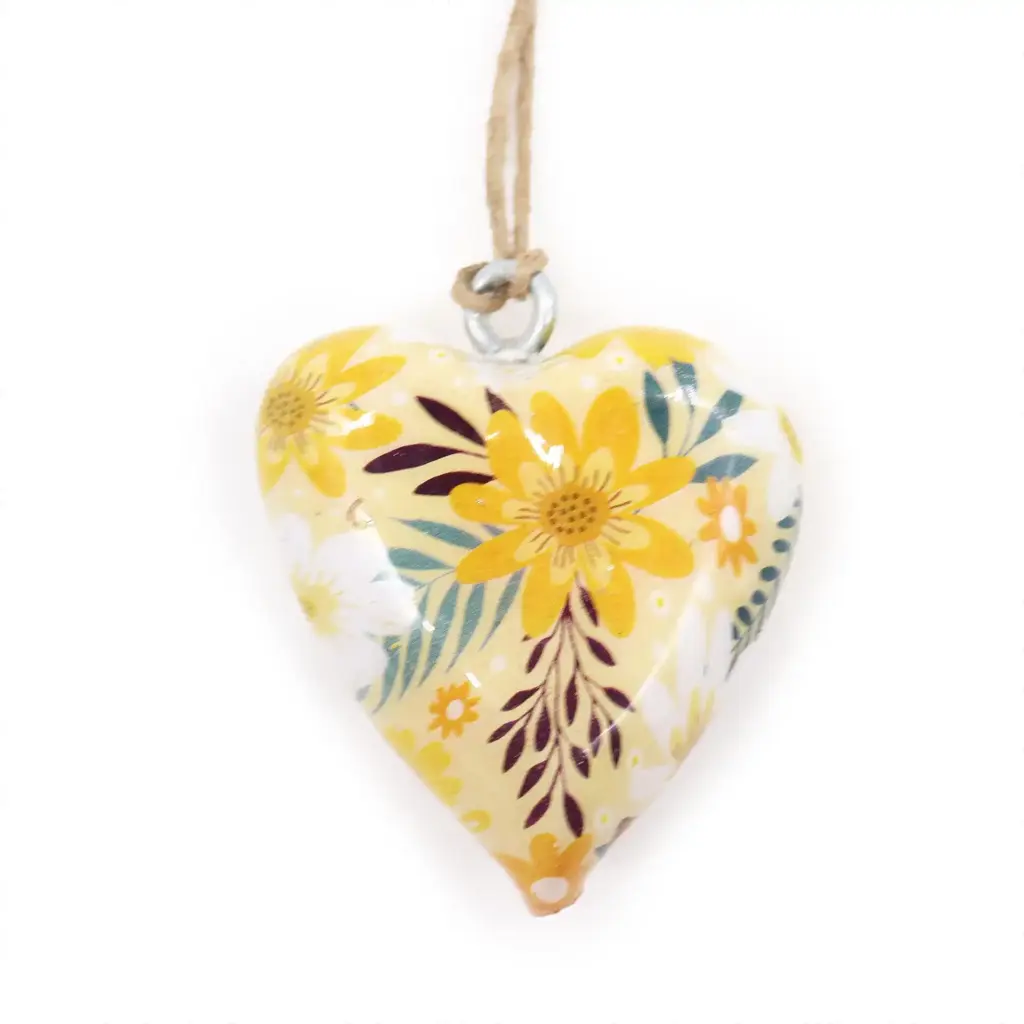 Lrg Decor Wood Heart – Yellow Floral | www.artisangoods.co.uk Lrg Decor Wood Heart – Yellow Floral | www.artisangoods.co.uk