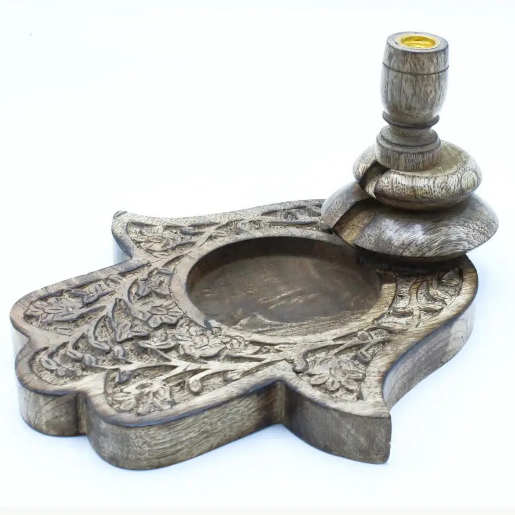 Lrg Mango Wood Backflow Burner – Hamsa | www.artisangoods.co.uk
