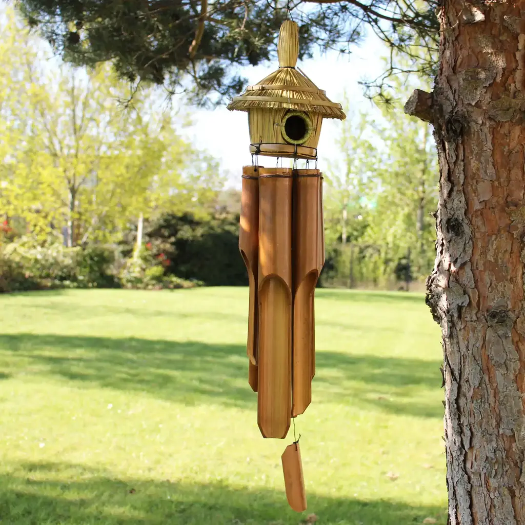Lrg Round Seagrass Bird Box with Chimes 56x20cm | www.artisangoods.co.uk 5
