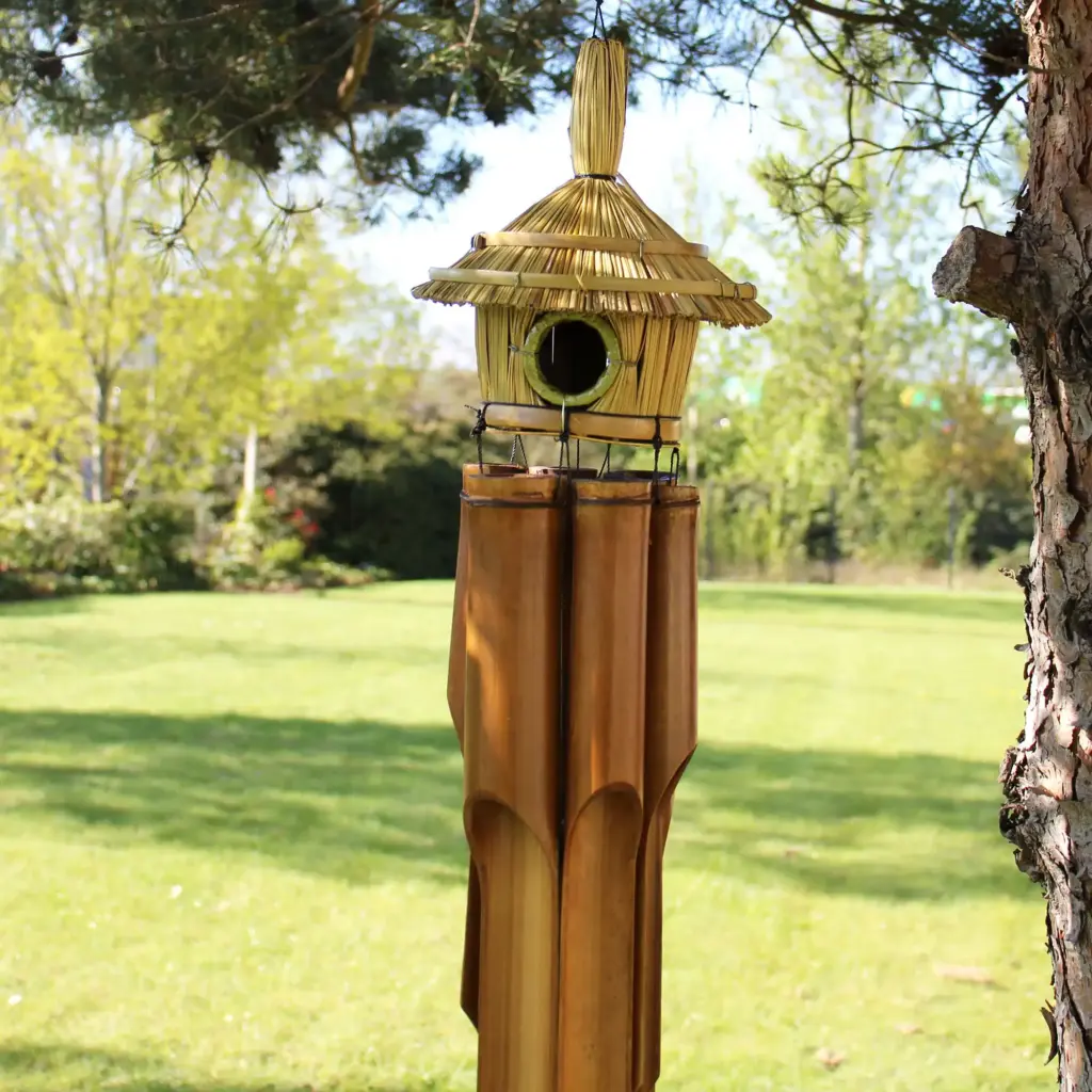 Lrg Round Seagrass Bird Box with Chimes 56x20cm | www.artisangoods.co.uk
