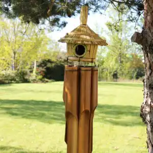 Lrg Round Seagrass Bird Box with Chimes 56x20cm | www.artisangoods.co.uk 1