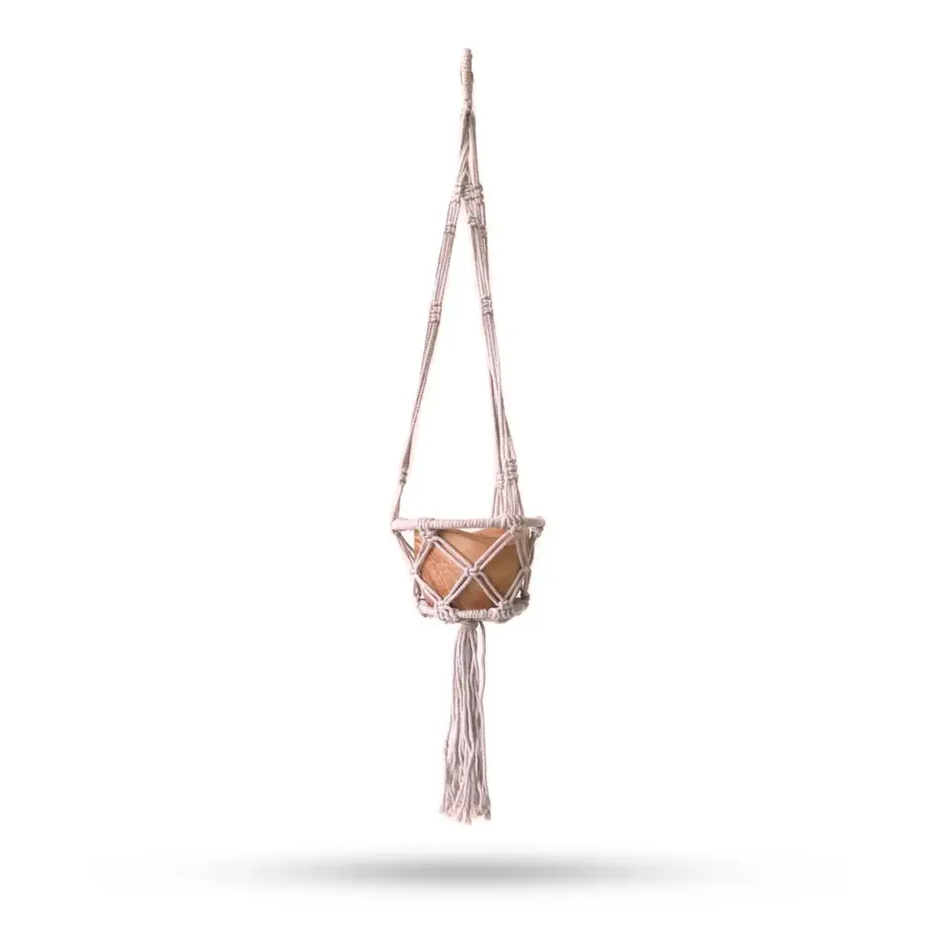 Macrame Hooped Pot Holder Small – Beige – 16cm Hoop | www.artisangoods.co.uk