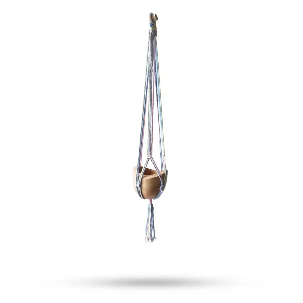Macrame Pot Holder Classic – Pastal Tones Bathroom Med Pot | www.artisangoods.co.uk