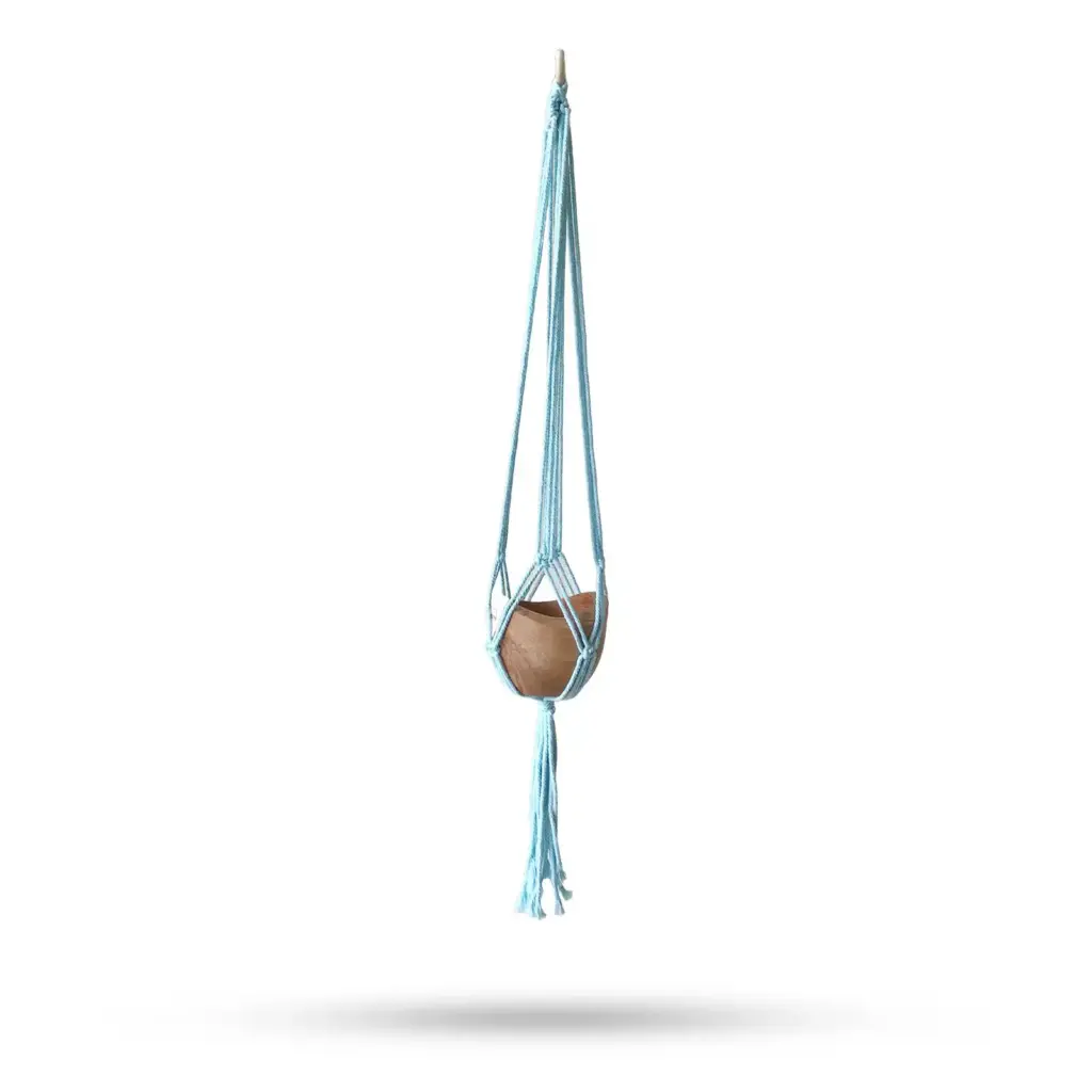 Macrame Pot Holder Classic – Powder Blue Med Pot | www.artisangoods.co.uk