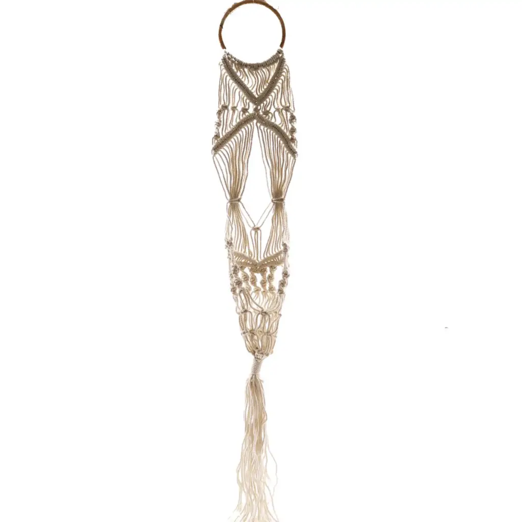 Macrame Pot Holder – Long With Ratten Hoop | www.artisangoods.co.uk