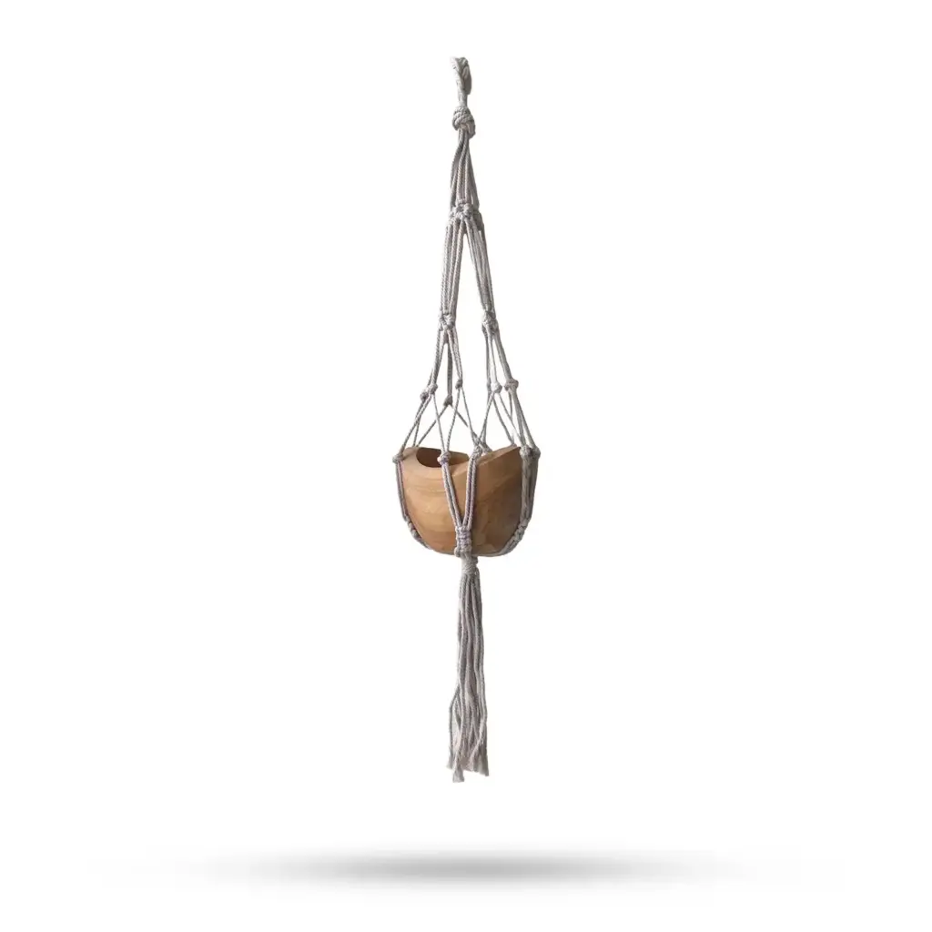 Macrame Small Drop Pot Holder – Beige – 75cm | www.artisangoods.co.uk
