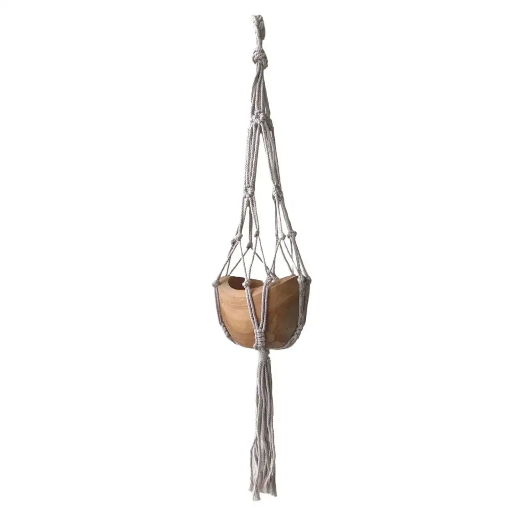Macrame Small Drop Pot Holder – Beige – 75cm | www.artisangoods.co.uk 2