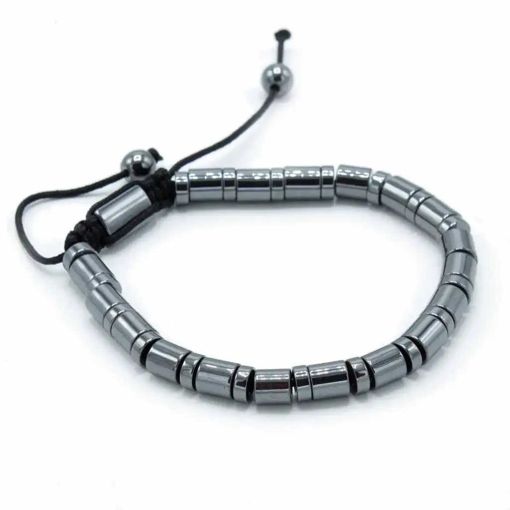 Magnetic Hematite Shamballa Bracelet –  Cylinders & Circles | www.artisangoods.co.uk 2