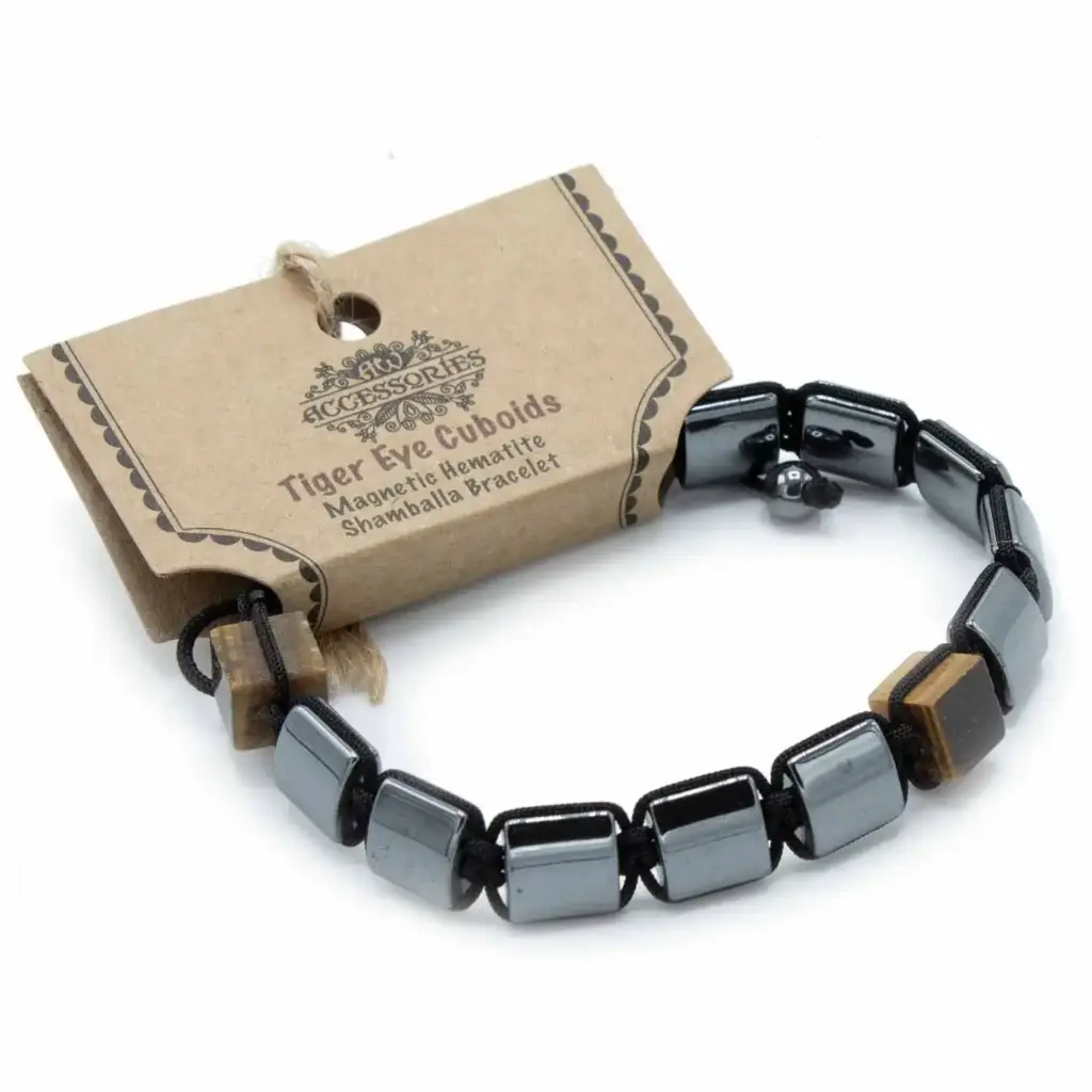 Magnetic Hematite Shamballa Bracelet – Tiger Eye Cuboids | www.artisangoods.co.uk Magnetic Hematite Shamballa Bracelet – Tiger Eye Cuboids | www.artisangoods.co.uk