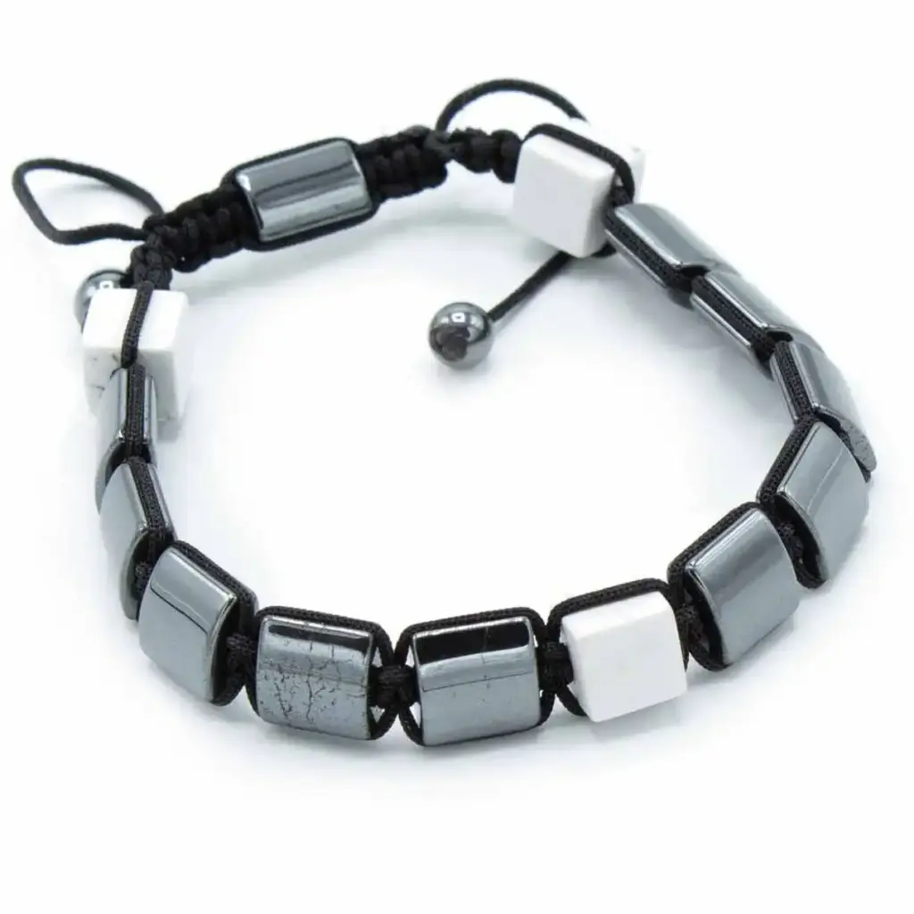 Magnetic Hematite Shamballa Bracelet –  White Jasper Cuboids | www.artisangoods.co.uk 2