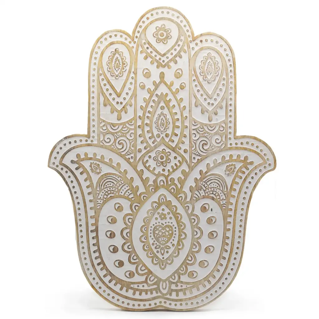 Mango Wood Hamsa Wall Plaque – Whitewash | www.artisangoods.co.uk