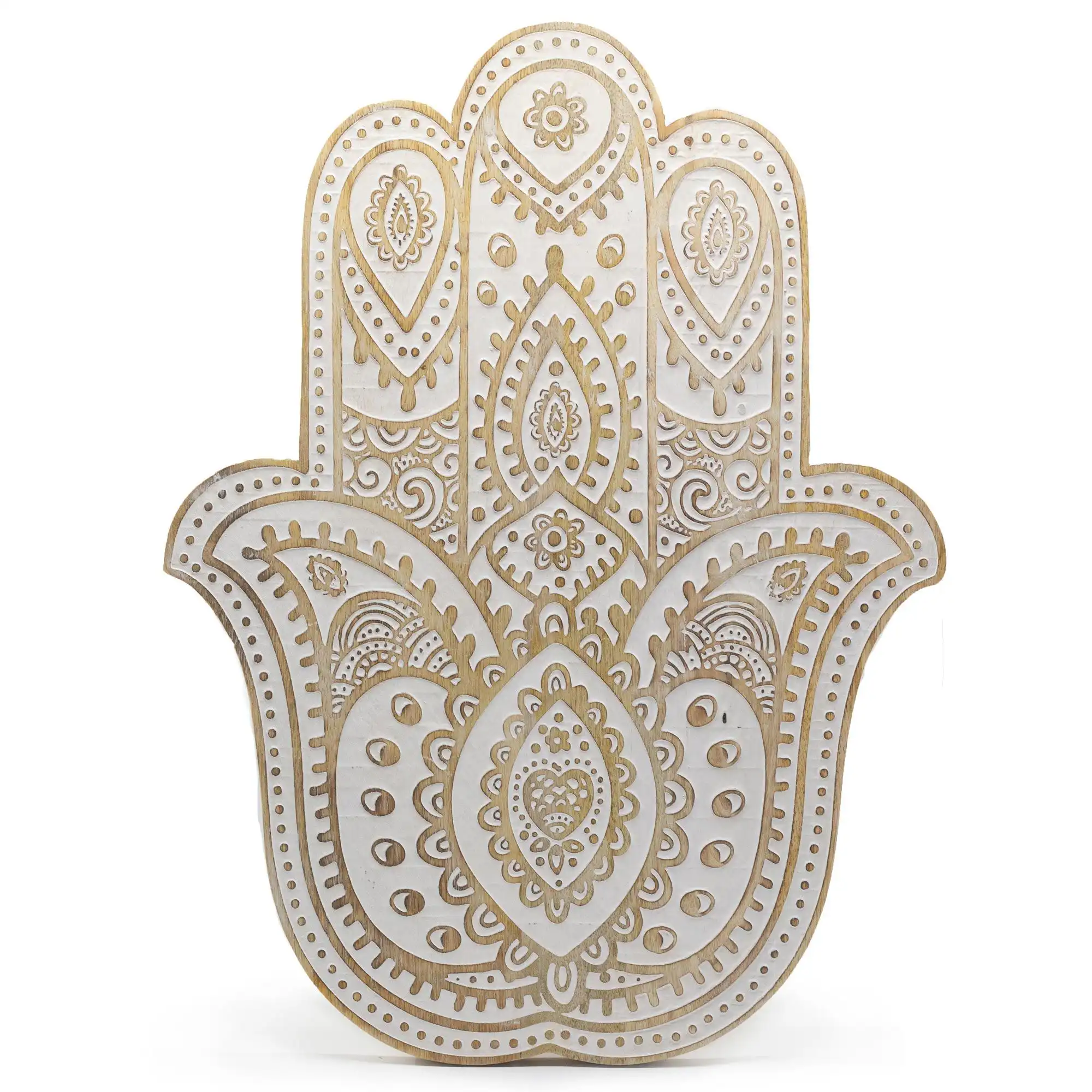 Mango Wood Hamsa Wall Plaque – Whitewash | www.artisangoods.co.uk 2 Mango Wood Hamsa Wall Plaque – Whitewash | www.artisangoods.co.uk 1