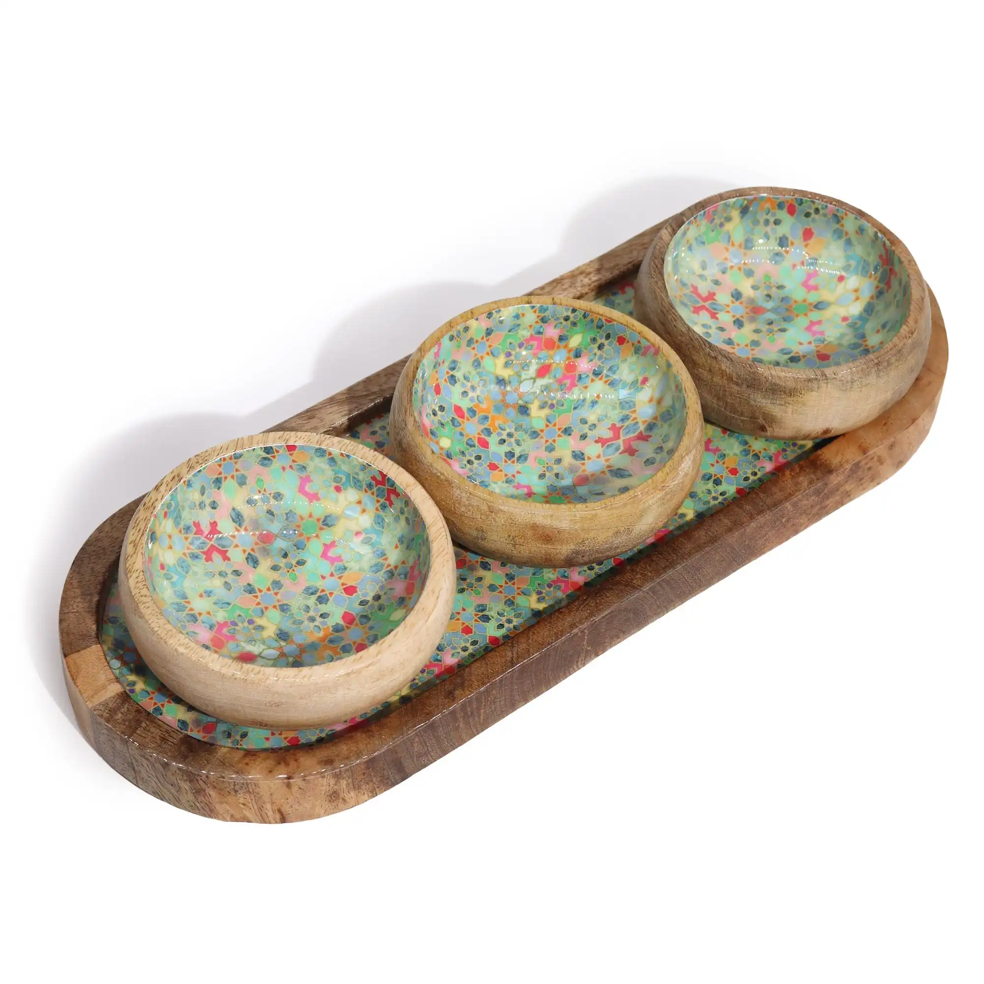 Mango Wood Tray with 3 Bowls – Mediterranean Tile pattern | www.artisangoods.co.uk 2 Mango Wood Tray with 3 Bowls – Mediterranean Tile pattern | www.artisangoods.co.uk 1