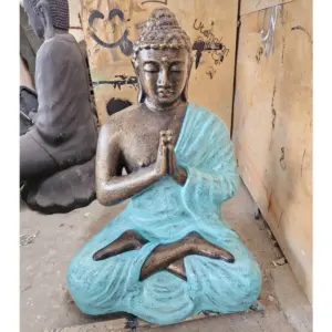 Med Large Turquoise & Gold Praying Buddha Statue – 1.2m Tall | www.artisangoods.co.uk 1