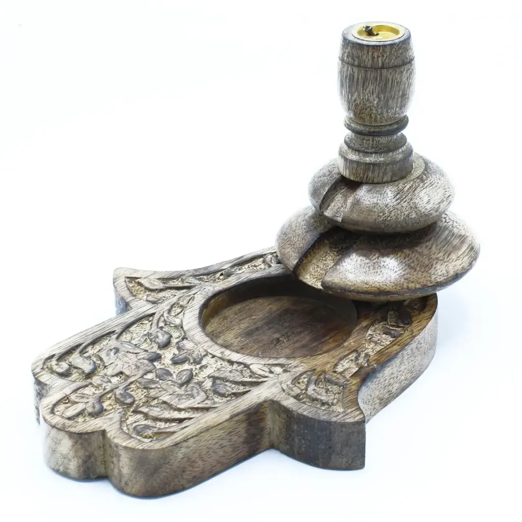 Med Mango Wood Backflow Burner  – Hamsa | www.artisangoods.co.uk